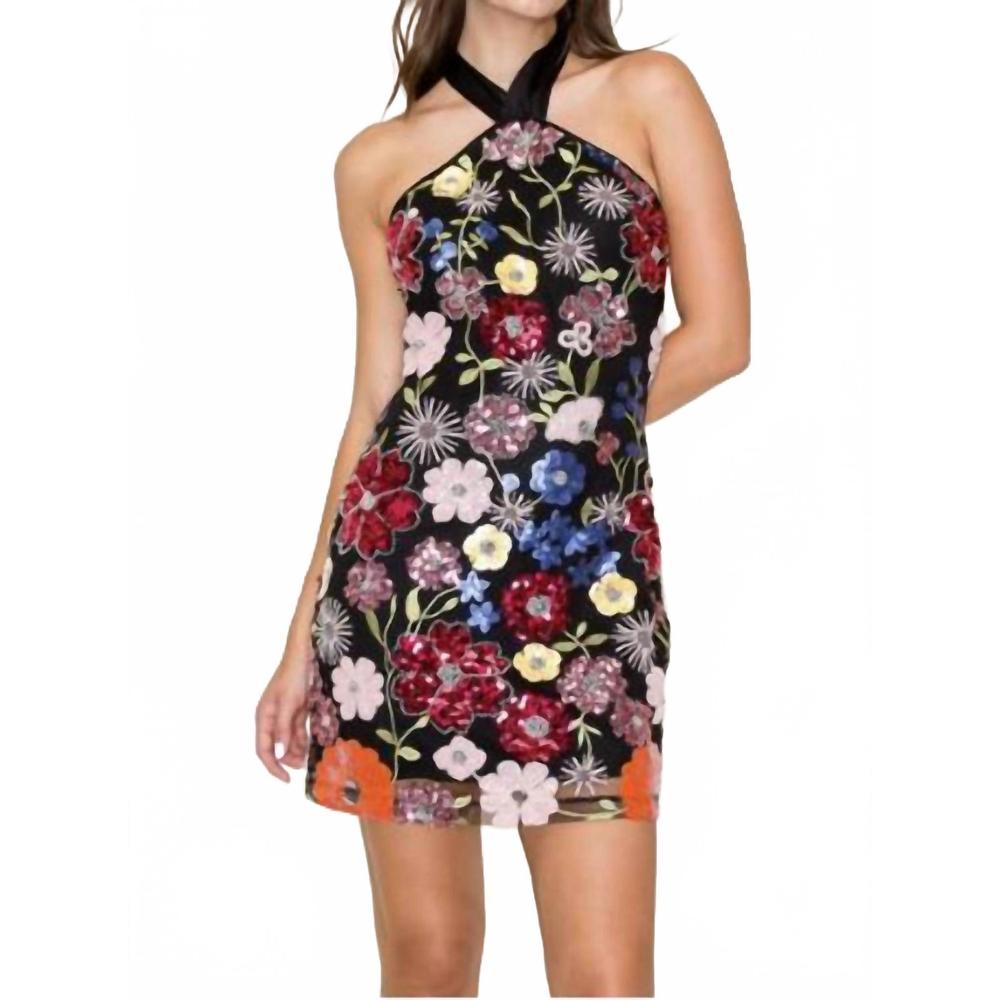 NEW B.RIGHT halter neck sleeveless mini dress in multi